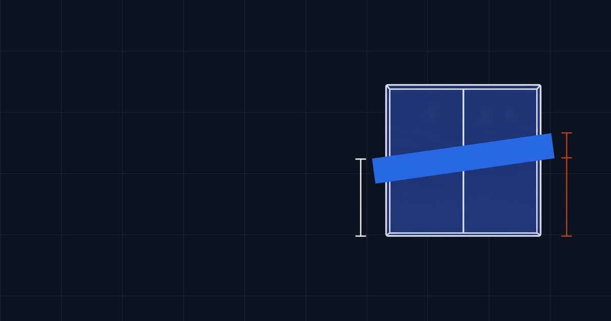 A sealed box top with one tape strip crossing the seam at an angle, measured at both ends.