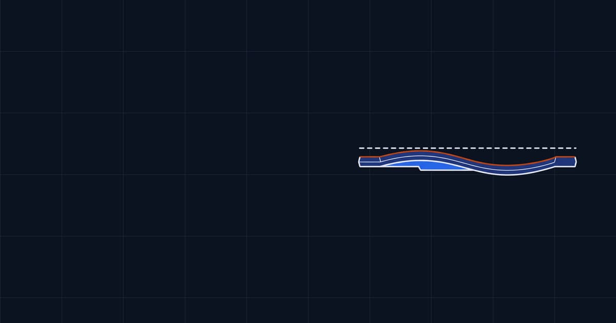 A vinyl record seen edge on below a dashed straight line, its top edge running as a shallow wave.