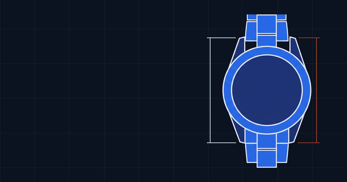 A watch case from above, its bracelet end link standing clear of the lug in a wedge gap.