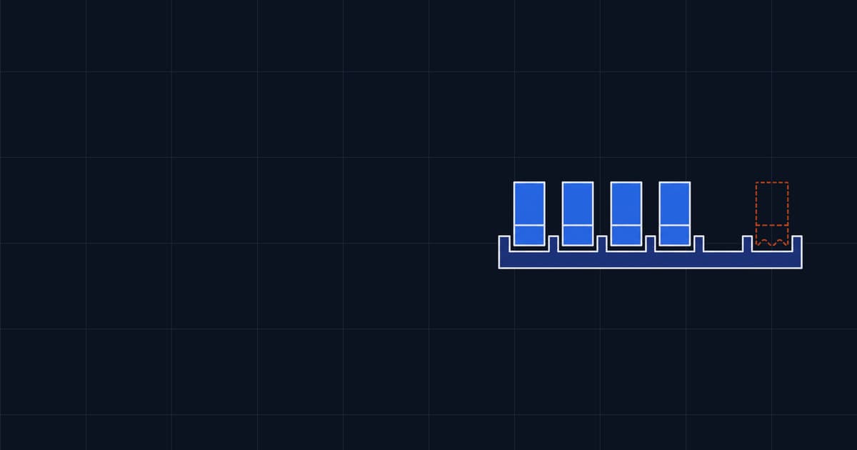 Six components seated along a strip, and a seventh outlined past the end where no seat exists.
