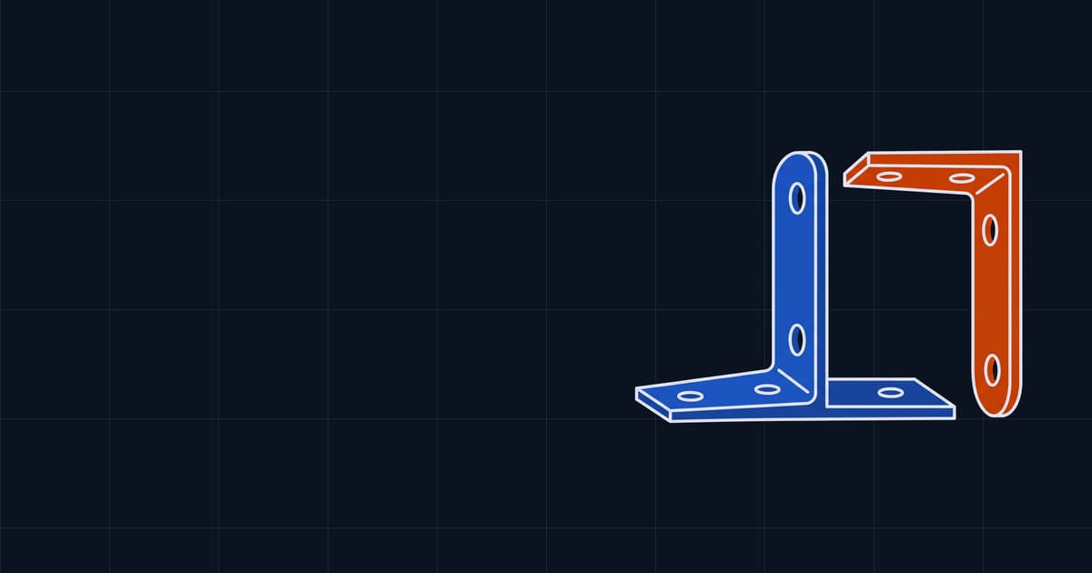 Two identical angle brackets side by side, one sitting flat, one turned over balancing on its leg tip.