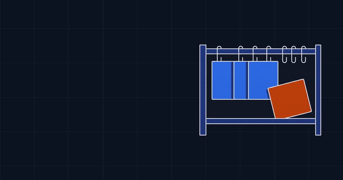 A hanging file frame, four folders on their hooks and one slumped at the bottom.